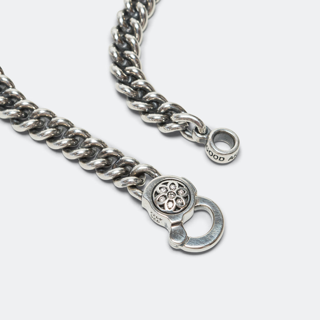 Curb Chain Bracelet w/ White Diamonds - A - 925 Silver