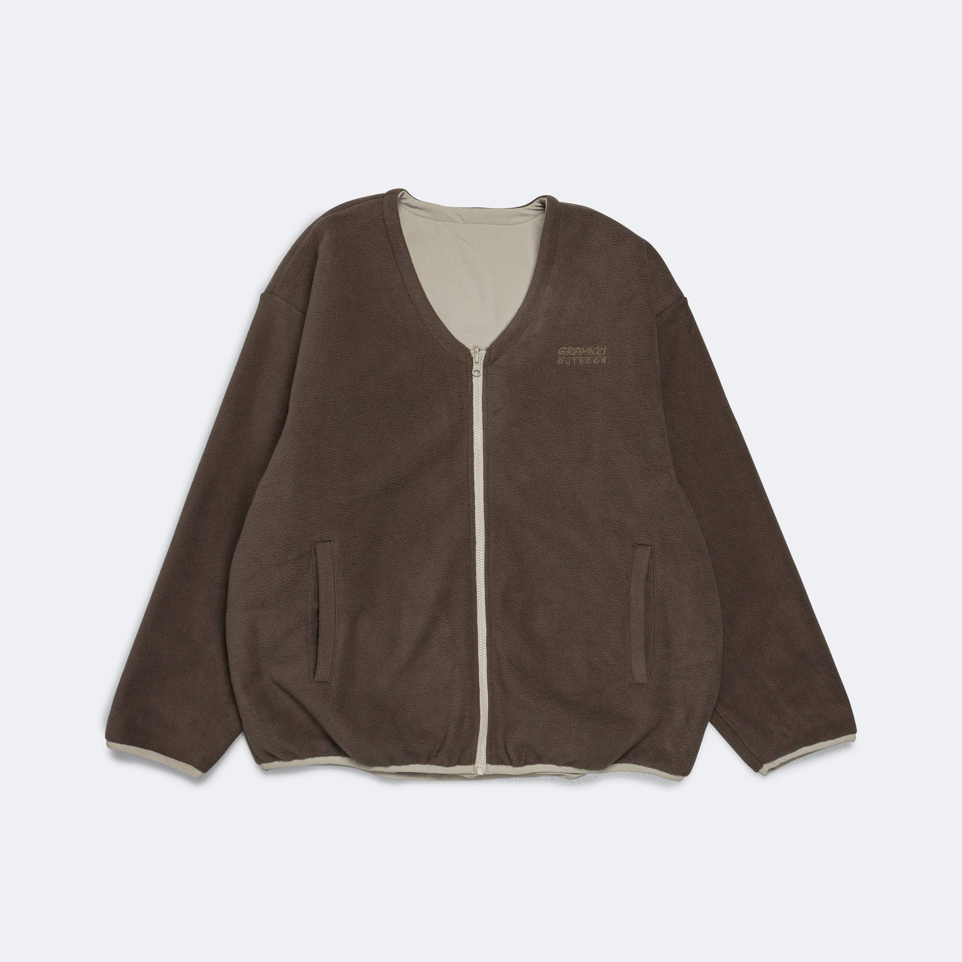 Reversible Fleece Cardigan - Taupe