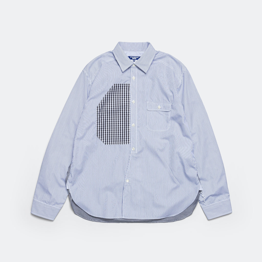 Cotton Stripe × Cotton Check Shirt - Navy/White