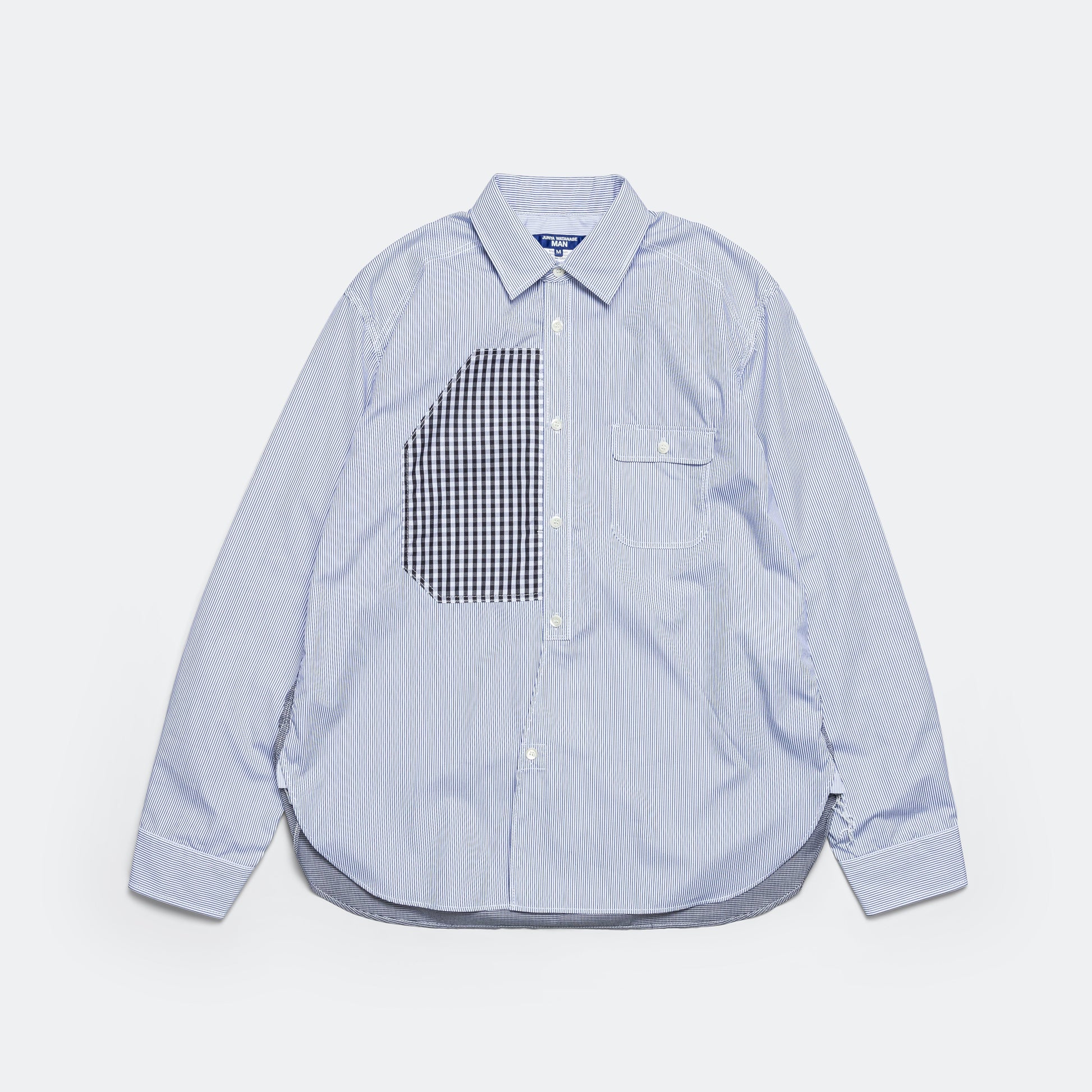 Cotton Stripe × Cotton Check Shirt - Navy/White