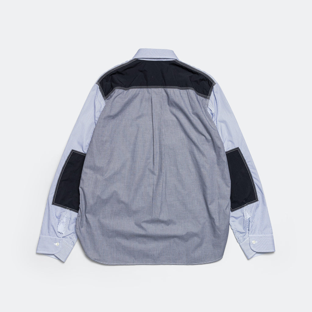 Cotton Stripe × Cotton Check Shirt - Navy/White