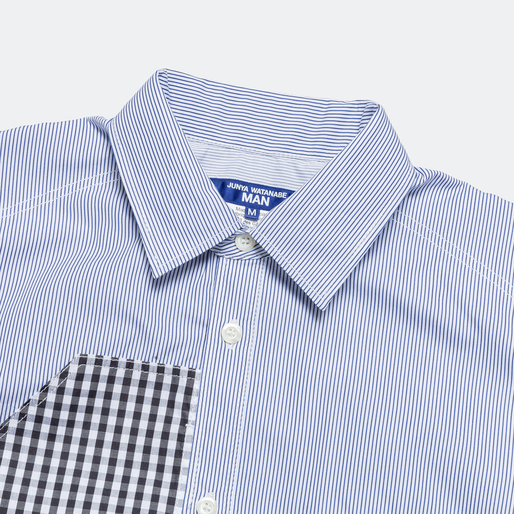 Cotton Stripe × Cotton Check Shirt - Navy/White