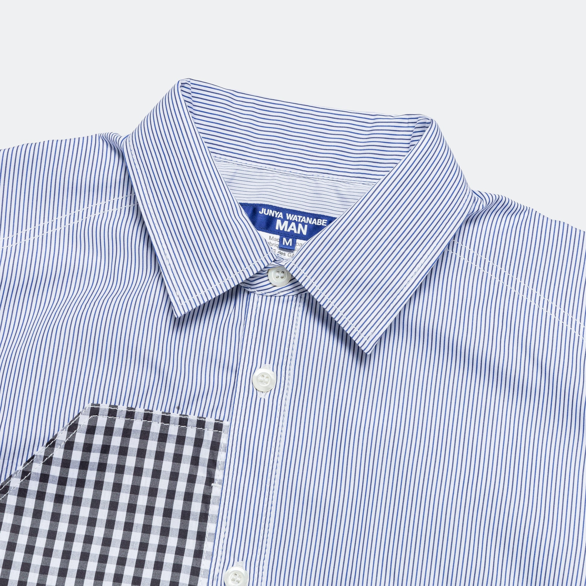 Cotton Stripe × Cotton Check Shirt - Navy/White