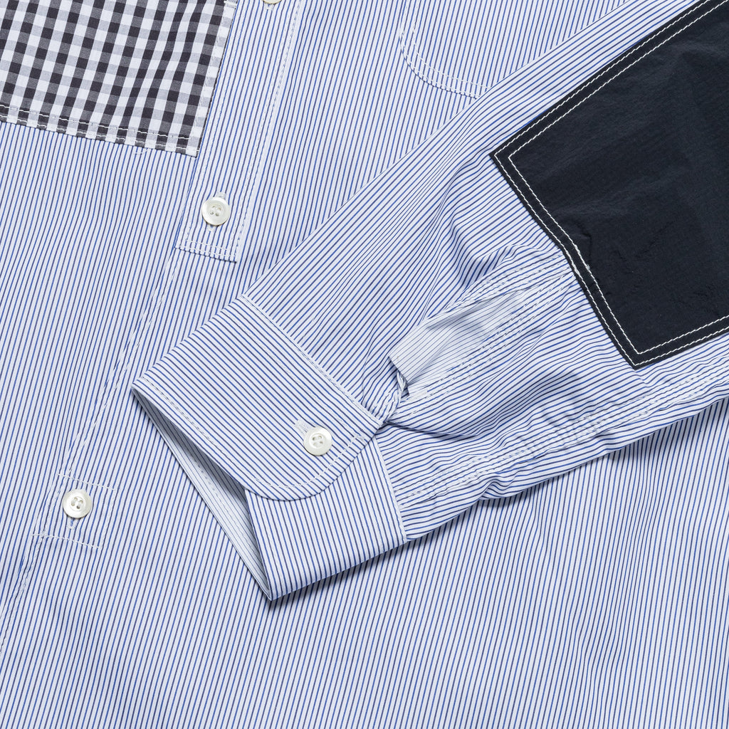 Cotton Stripe × Cotton Check Shirt - Navy/White
