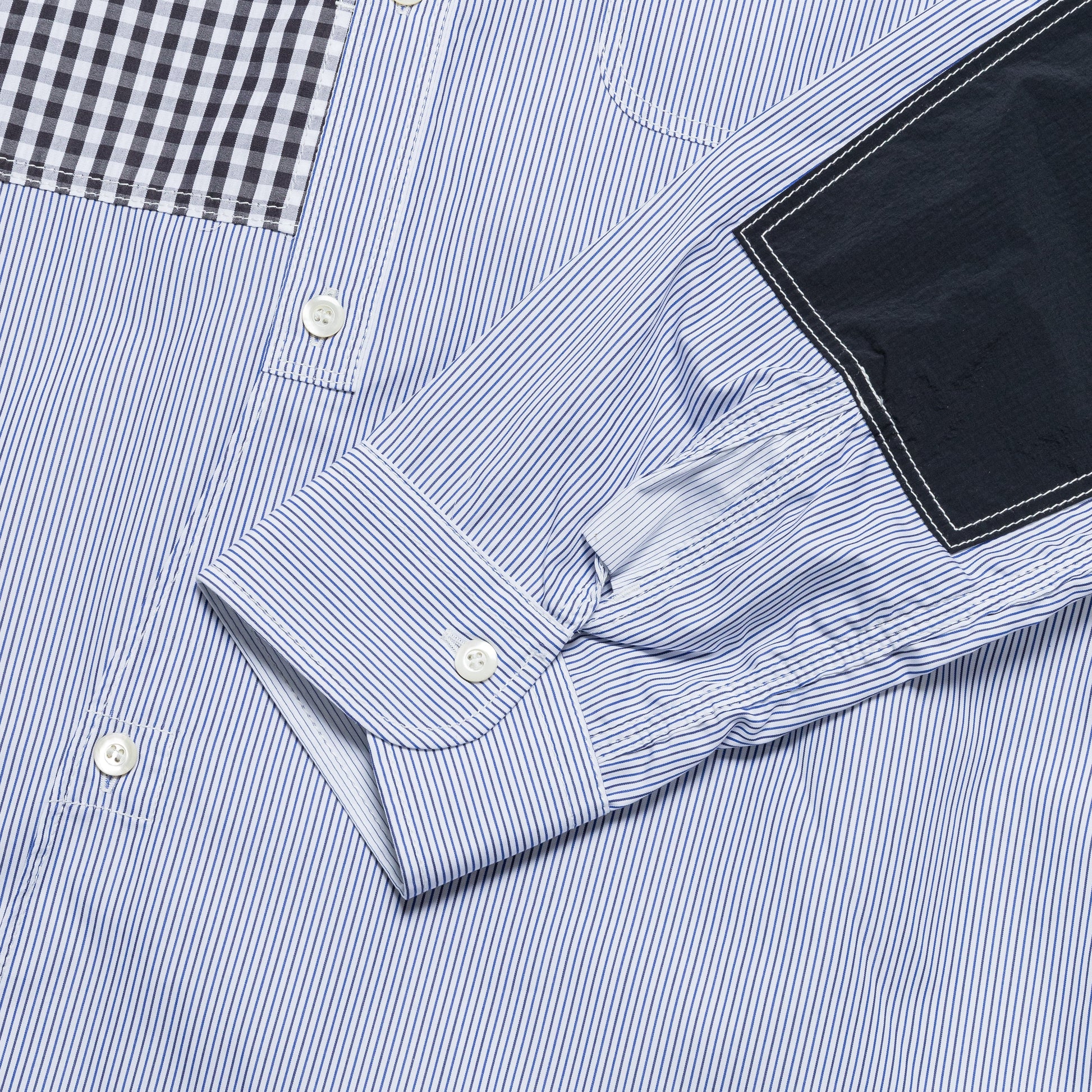 Cotton Stripe × Cotton Check Shirt - Navy/White