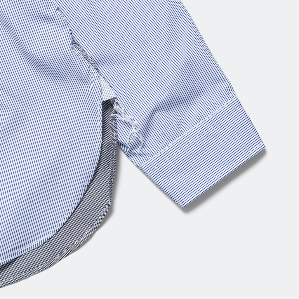 Cotton Stripe × Cotton Check Shirt - Navy/White