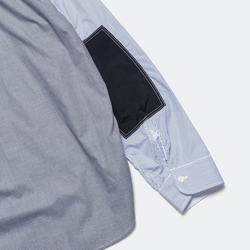 Cotton Stripe × Cotton Check Shirt - Navy/White