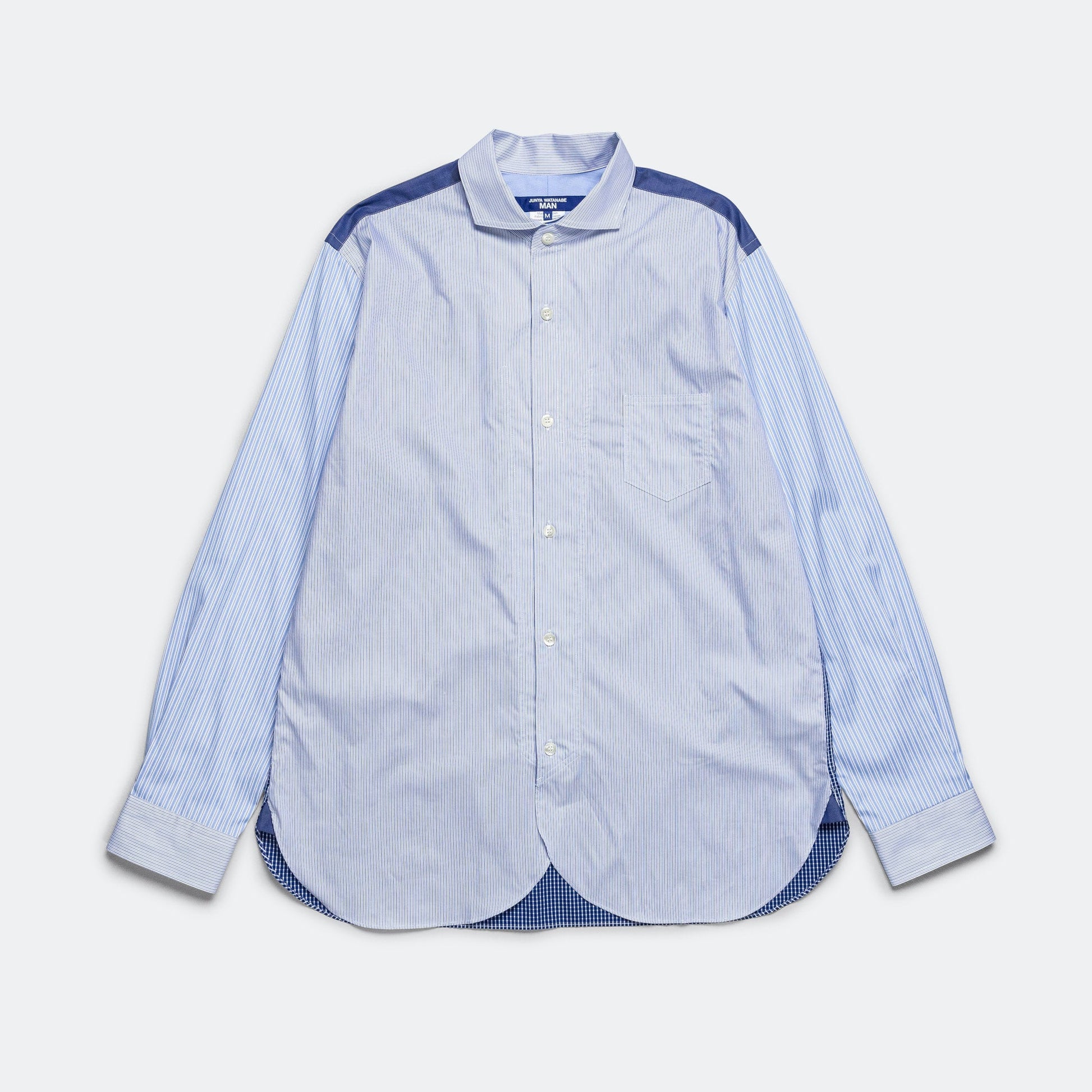 Cotton Stripe x Cotton Broad x Cotton Check Shirt - Sax/White