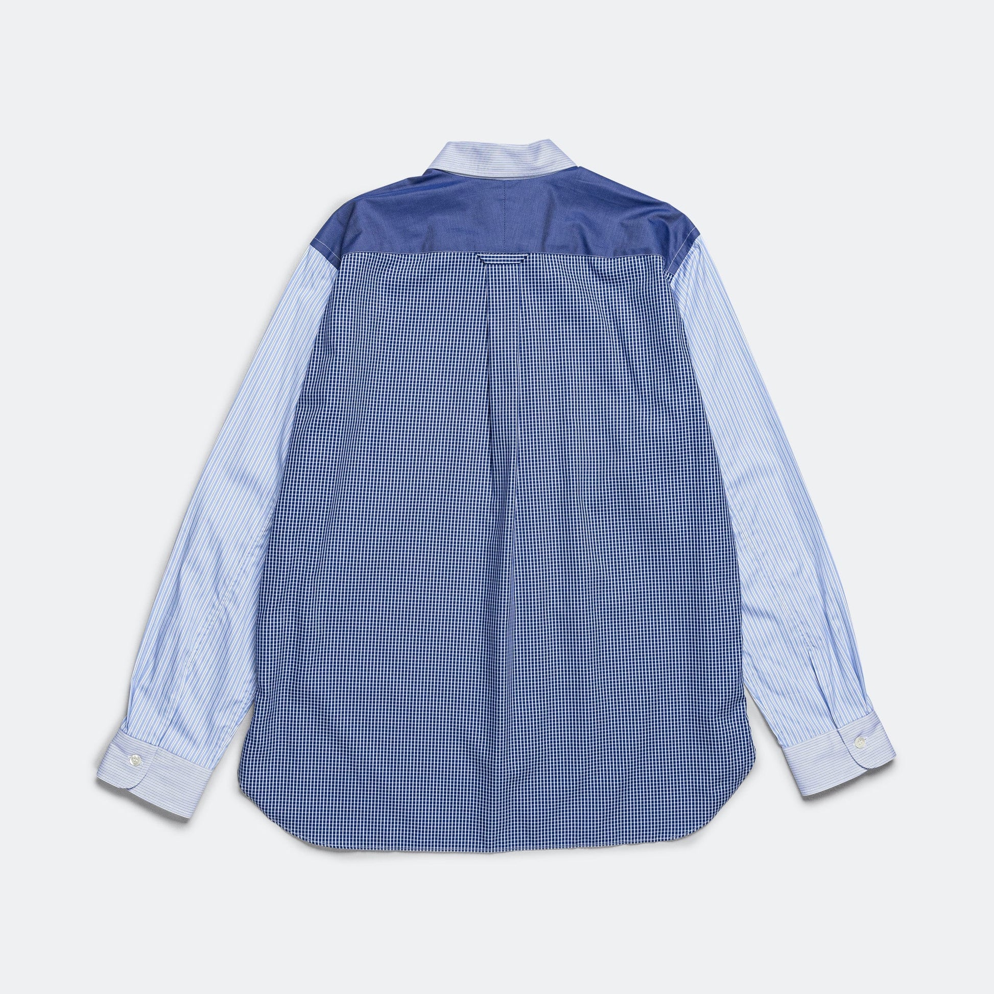 Cotton Stripe x Cotton Broad x Cotton Check Shirt - Sax/White