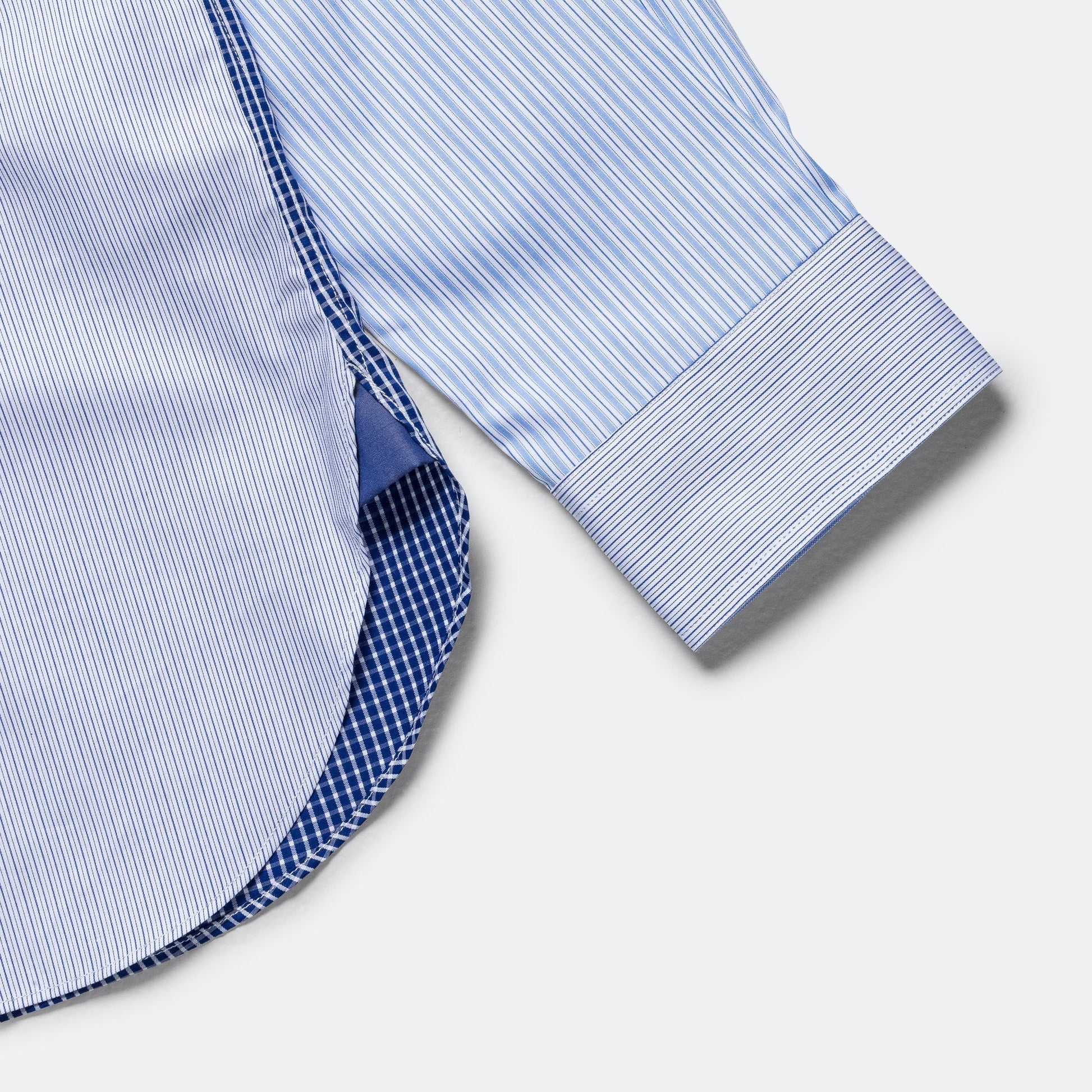 Cotton Stripe x Cotton Broad x Cotton Check Shirt - Sax/White