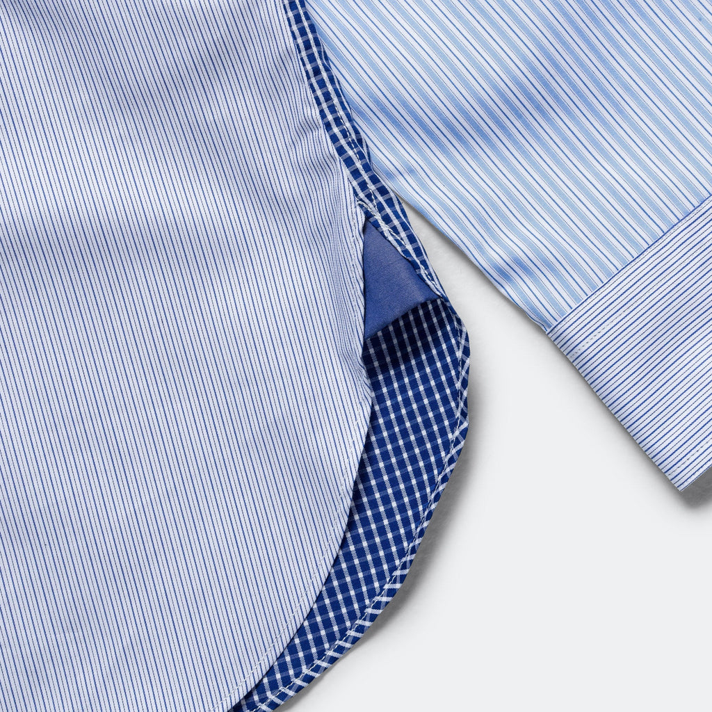 Cotton Stripe x Cotton Broad x Cotton Check Shirt - Sax/White