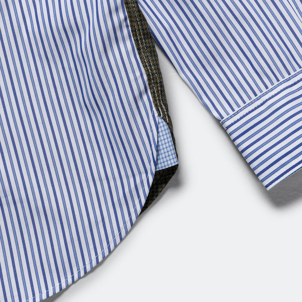 Panelled Stripe x Gun Club Check Shirt - Navy/Sax
