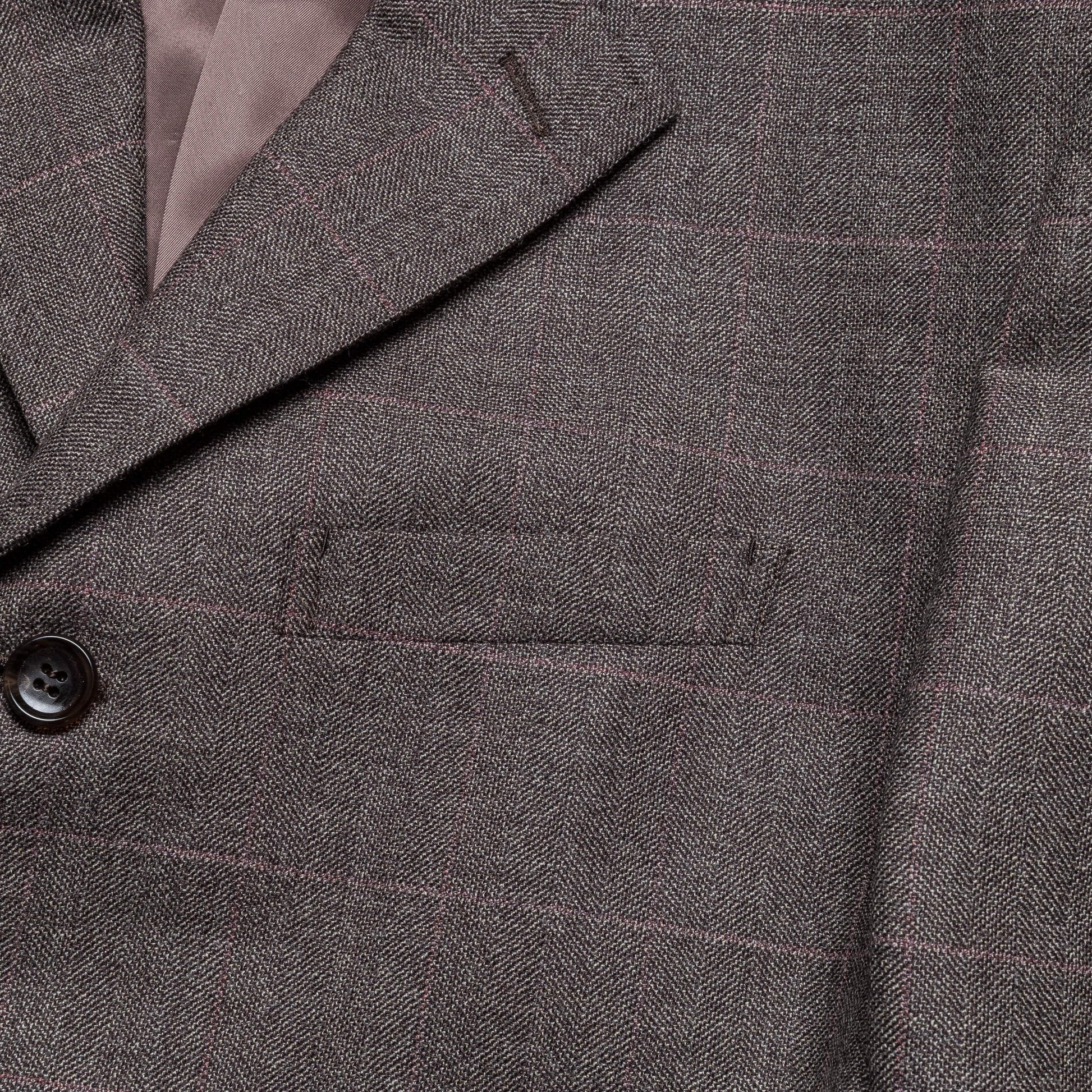 Wool Check x Cotton Herringbone Trench - Dark Brown x Khaki