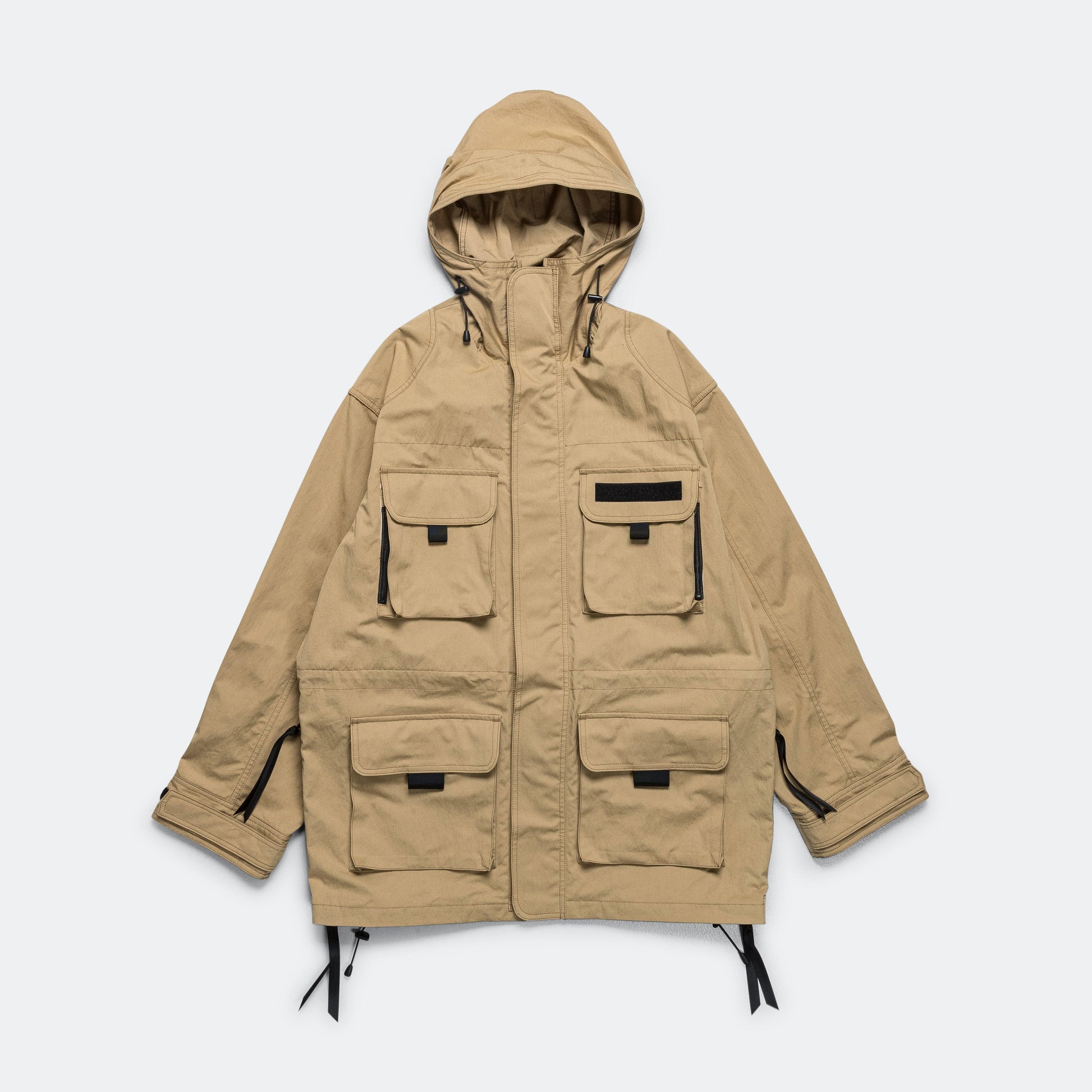 Cotton Canvas Multi Pocket Parka - Beige