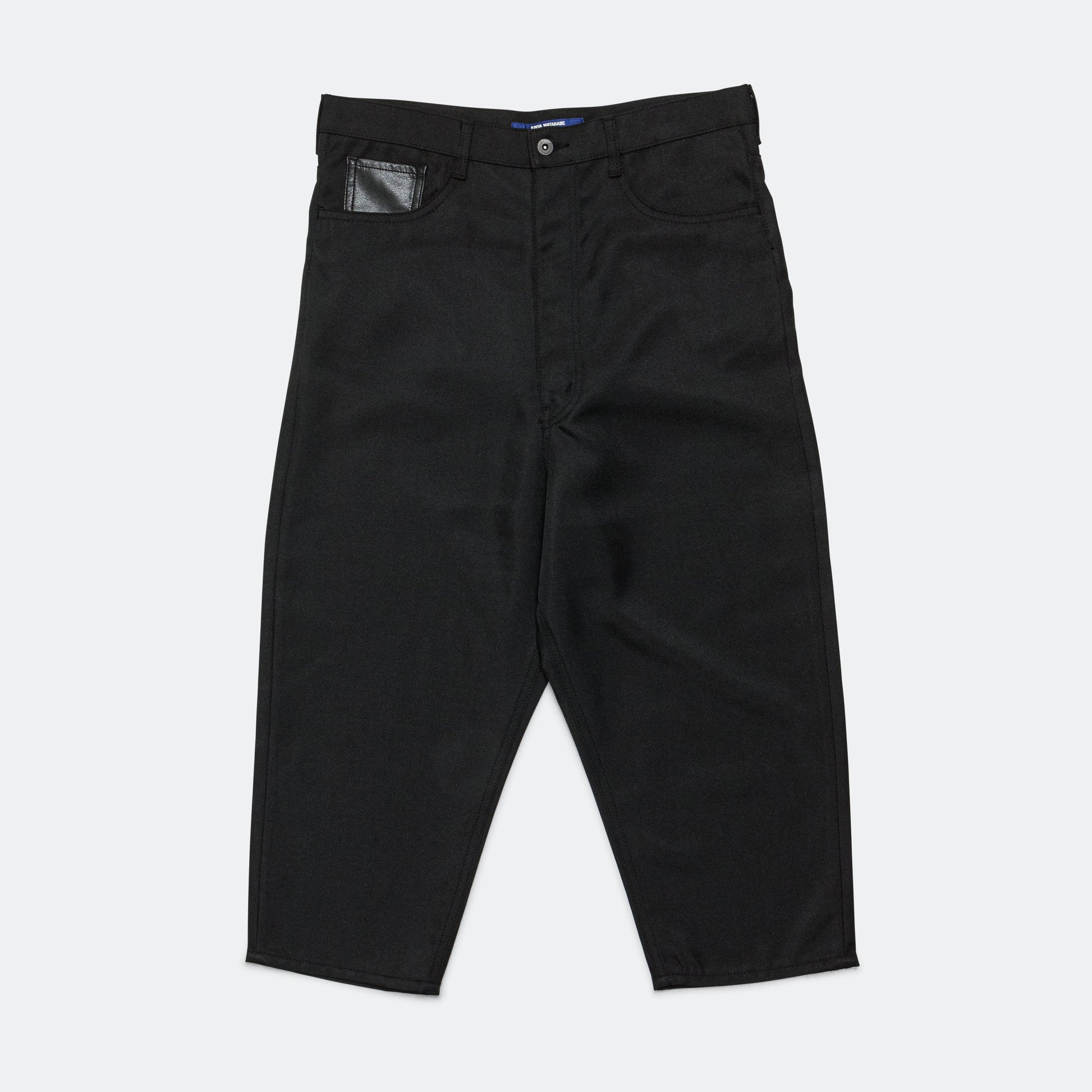 Polyester Heavy Twill × Synthetic Leather Pants - Black