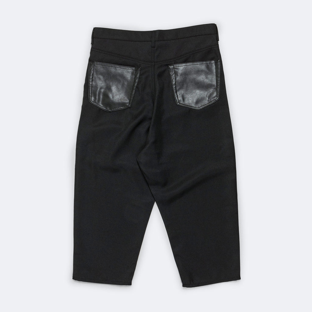 Polyester Heavy Twill × Synthetic Leather Pants - Black