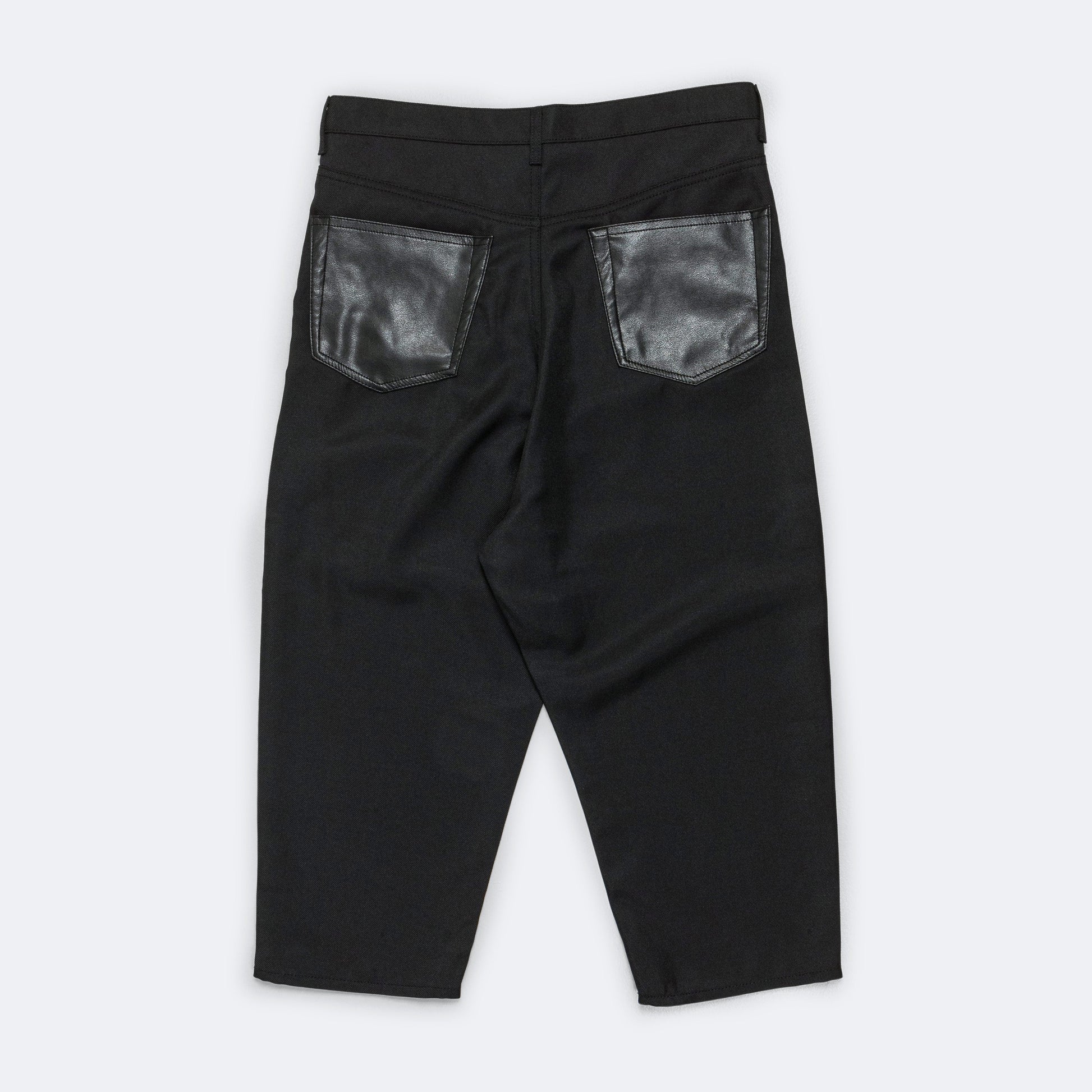 Polyester Heavy Twill × Synthetic Leather Pants - Black