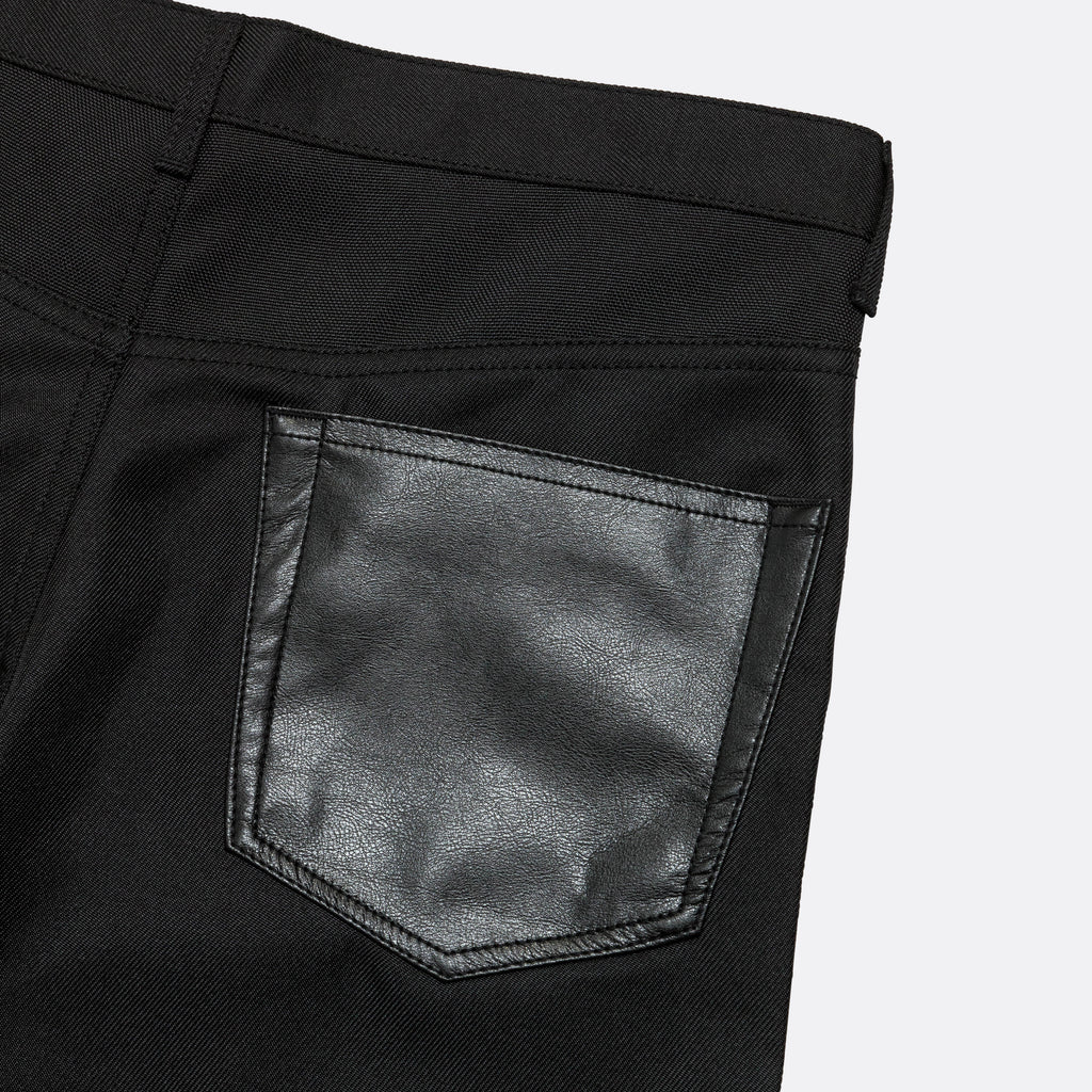 Polyester Heavy Twill × Synthetic Leather Pants - Black