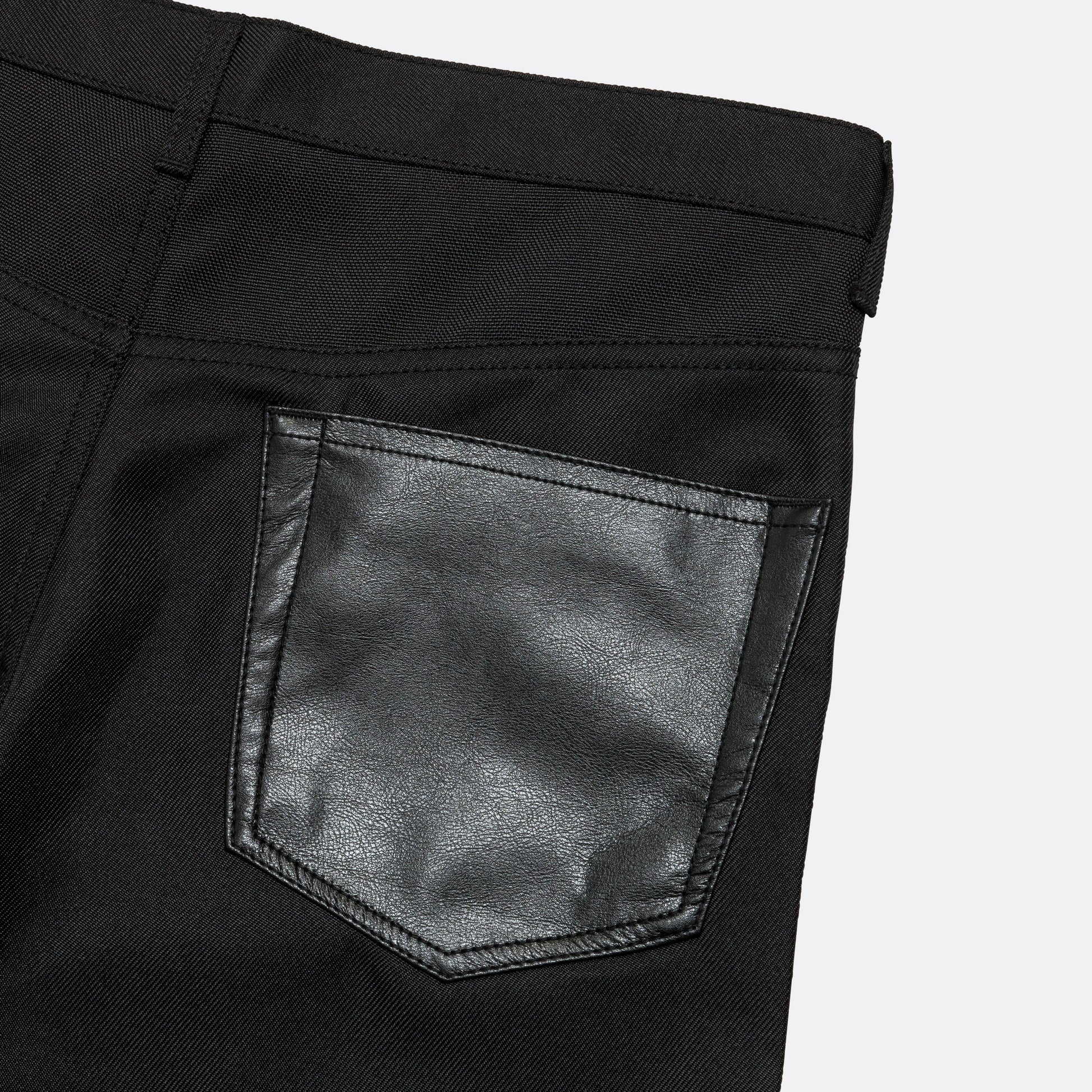 Polyester Heavy Twill × Synthetic Leather Pants - Black