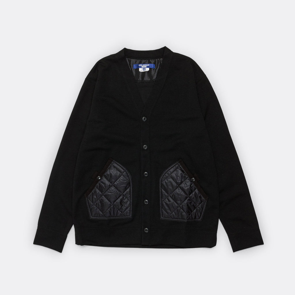 Polyester Wool Smooth × Nylon Rip-Stop Quilted Cardigan - Black