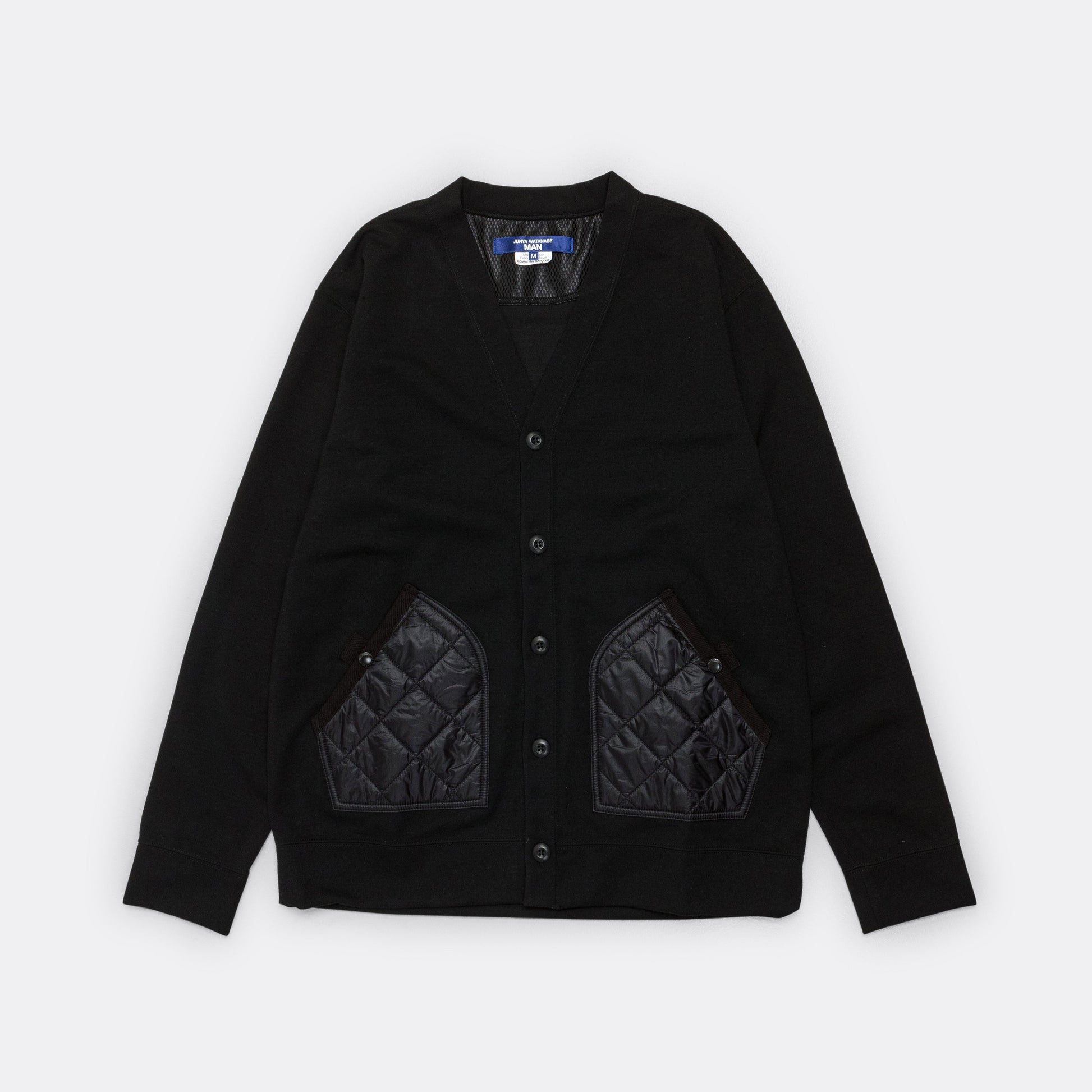 Polyester Wool Smooth × Nylon Rip-Stop Quilted Cardigan - Black