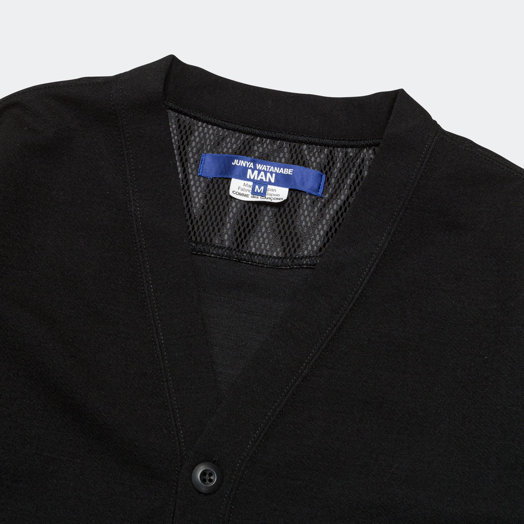 Polyester Wool Smooth × Nylon Rip-Stop Quilted Cardigan - Black