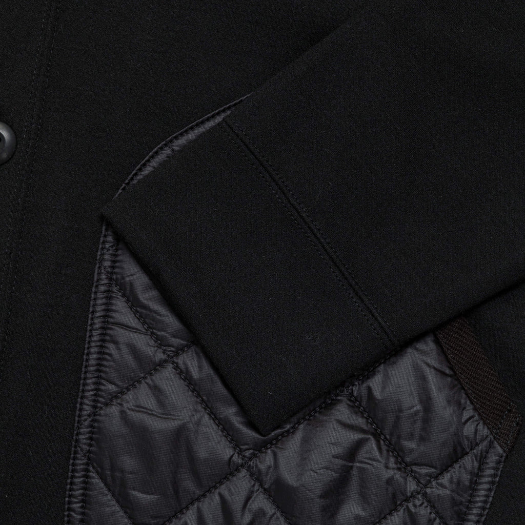 Polyester Wool Smooth × Nylon Rip-Stop Quilted Cardigan - Black