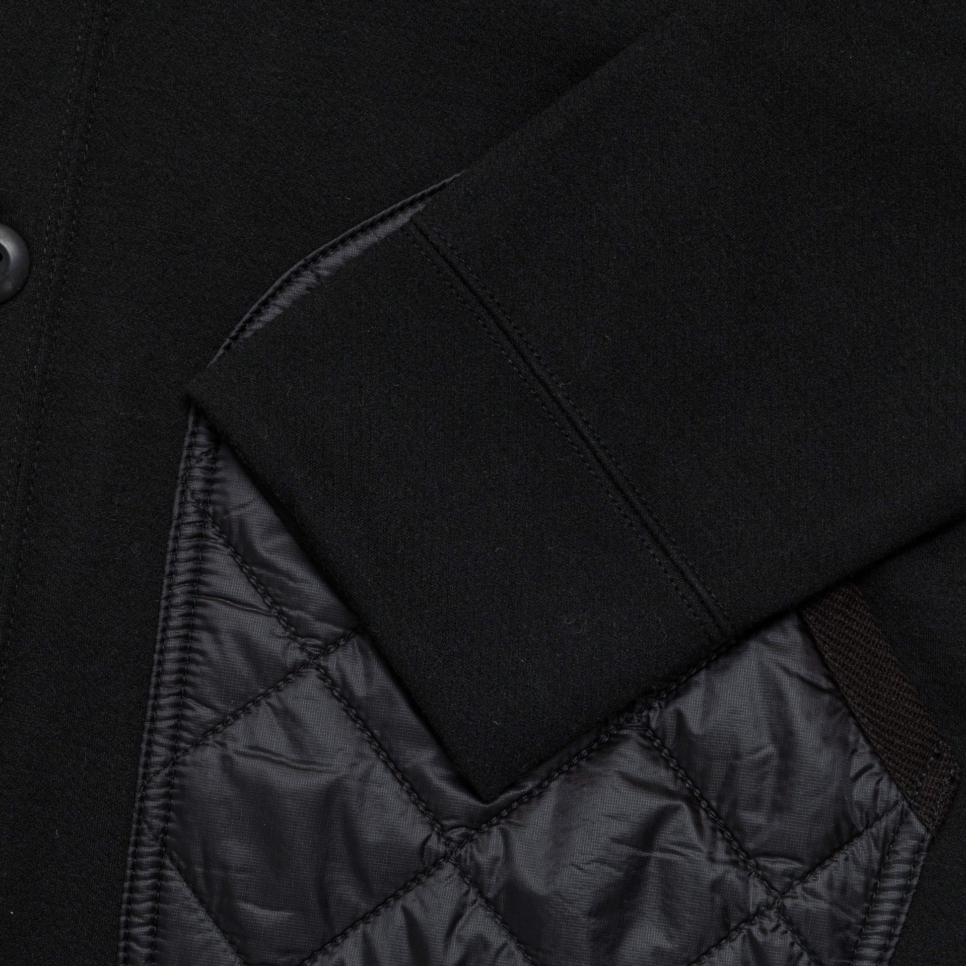 Polyester Wool Smooth × Nylon Rip-Stop Quilted Cardigan - Black