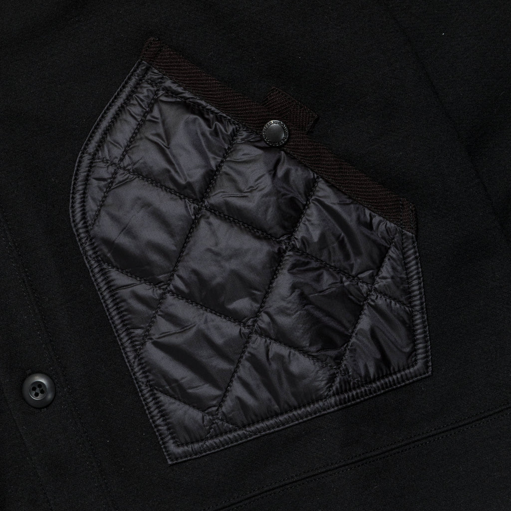 Polyester Wool Smooth × Nylon Rip-Stop Quilted Cardigan - Black