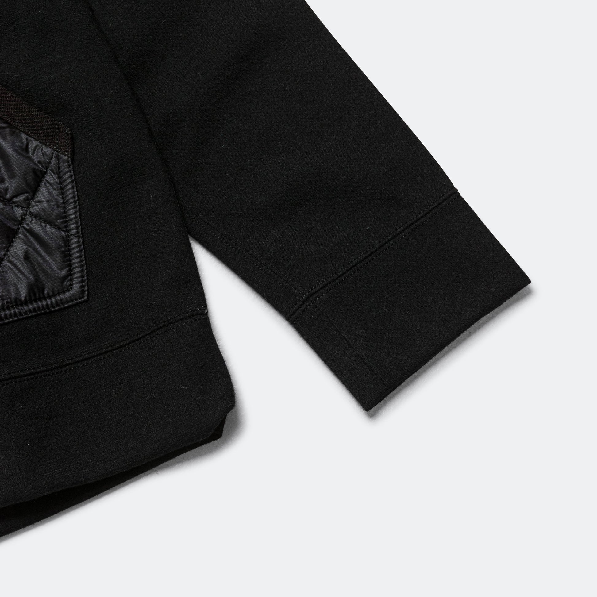 Polyester Wool Smooth × Nylon Rip-Stop Quilted Cardigan - Black