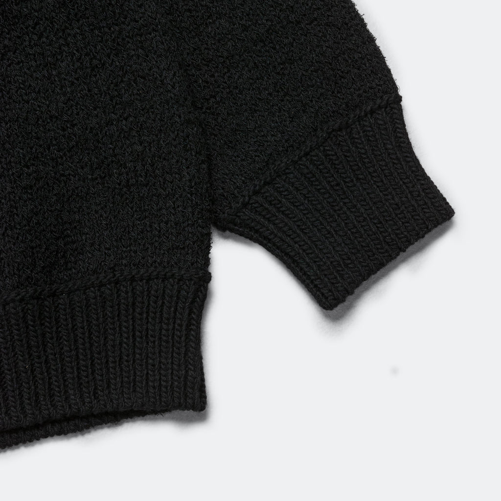 Wool Mix Jersey Stripe Crewneck - Black