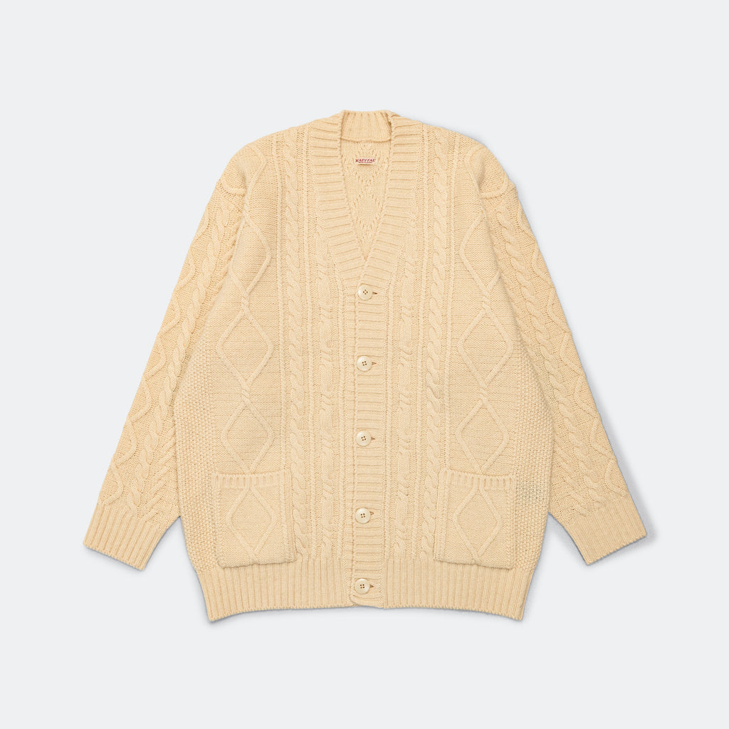 5G Wool Cable Knit PROFILE RAINBOWY Patch Cardigan - Nat