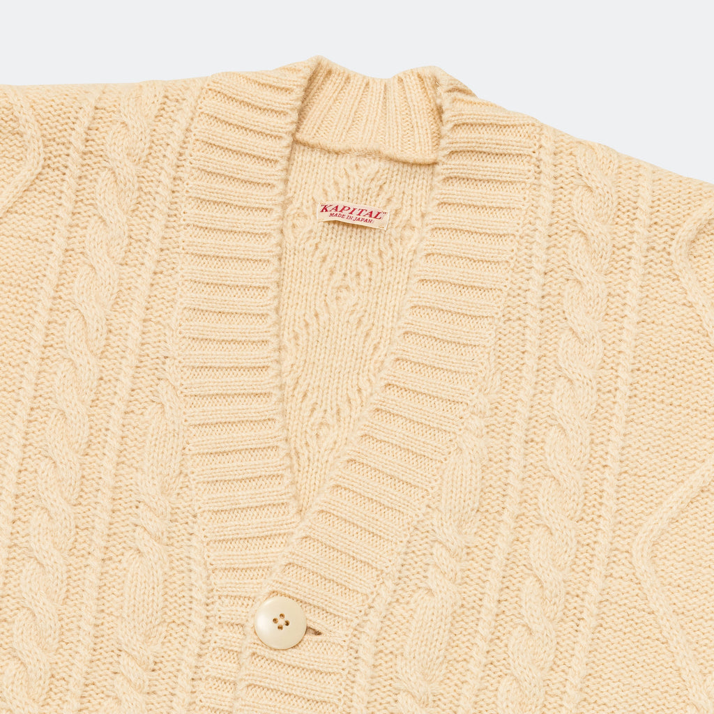 5G Wool Cable Knit PROFILE RAINBOWY Patch Cardigan - Nat