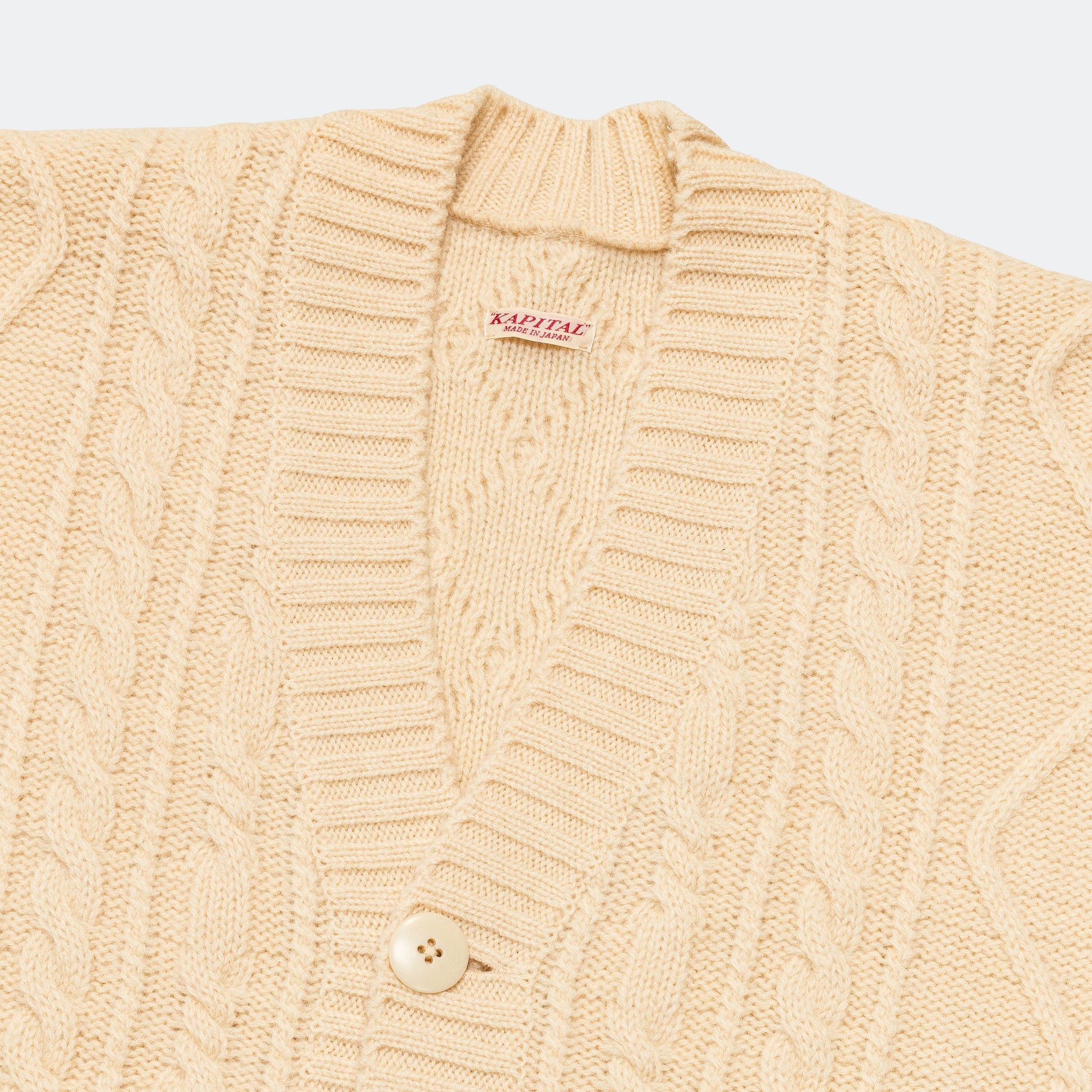 5G Wool Cable Knit PROFILE RAINBOWY Patch Cardigan - Nat