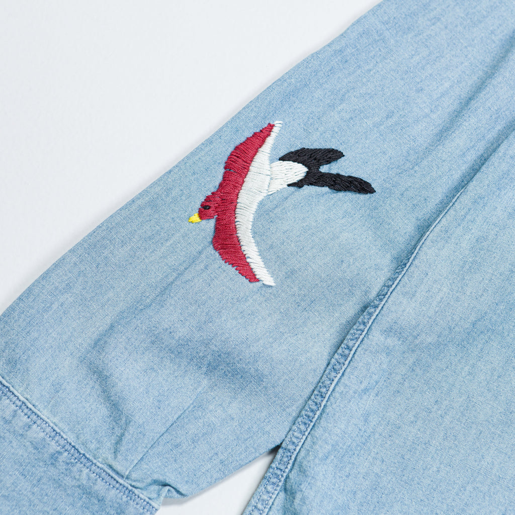 Chambray WORK Shirt (Swallow Embroidery) - Sax