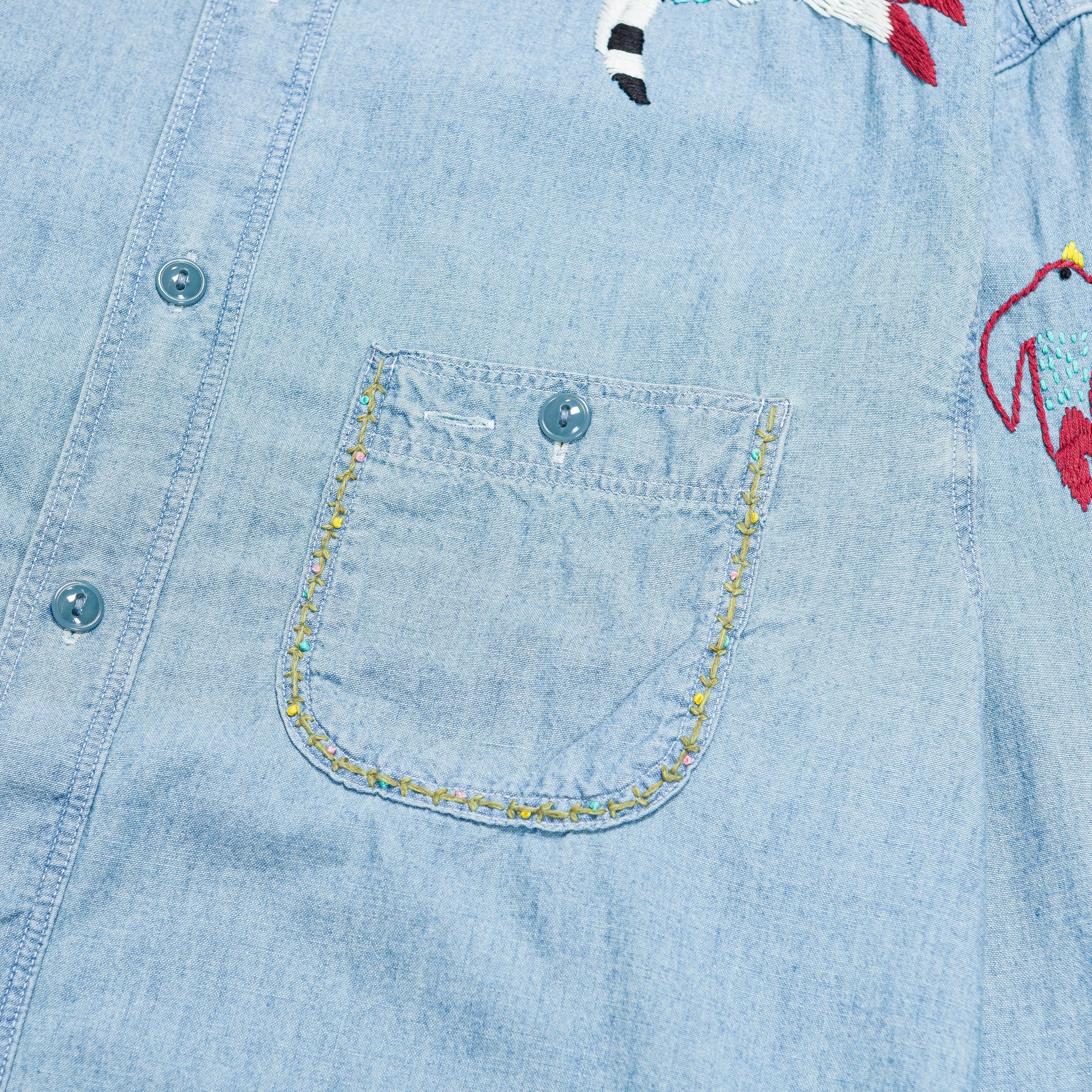 Chambray WORK Shirt (Swallow Embroidery) - Sax