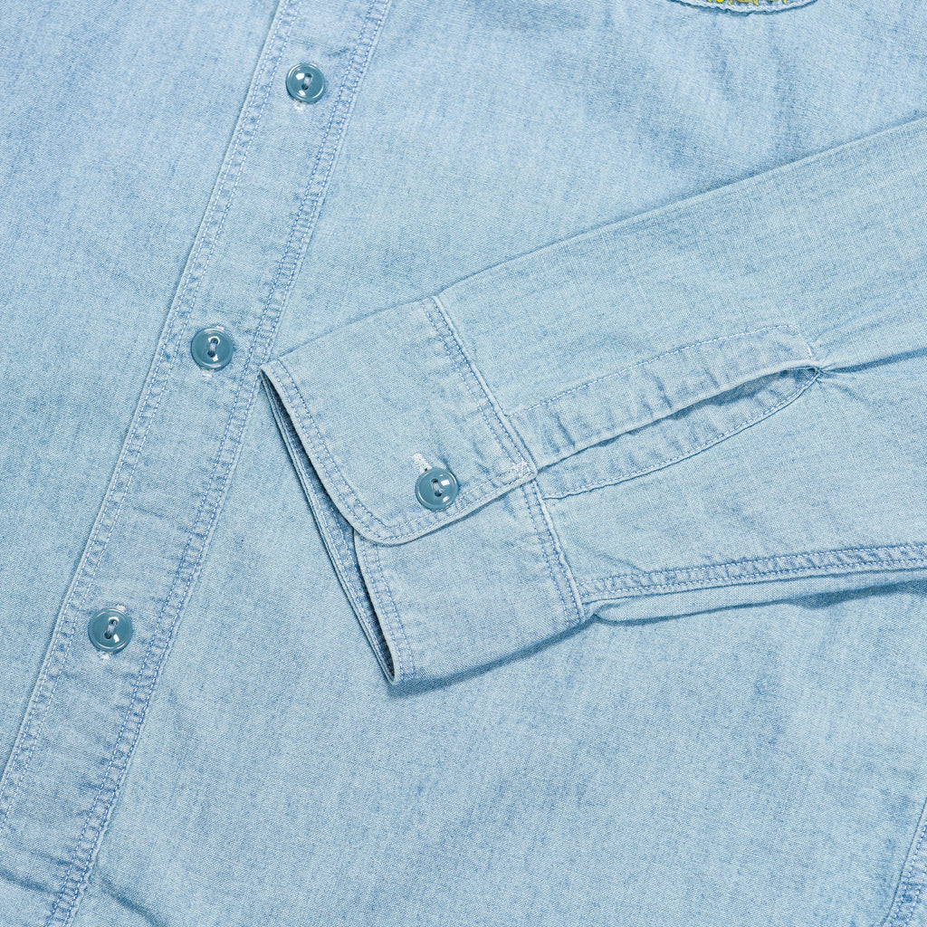 Chambray WORK Shirt (Swallow Embroidery) - Sax