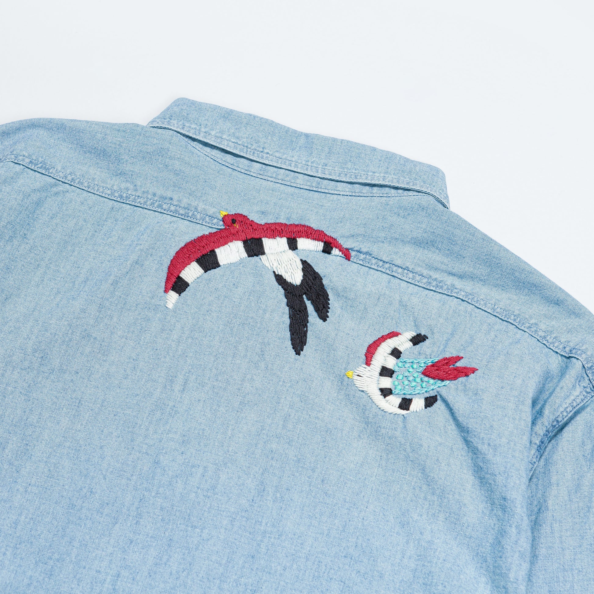 Chambray WORK Shirt (Swallow Embroidery) - Sax