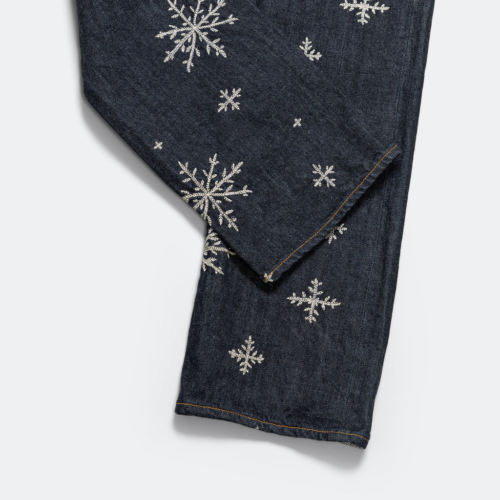 14oz Denim SNOW Embroidery 5P Jeans - Indigo