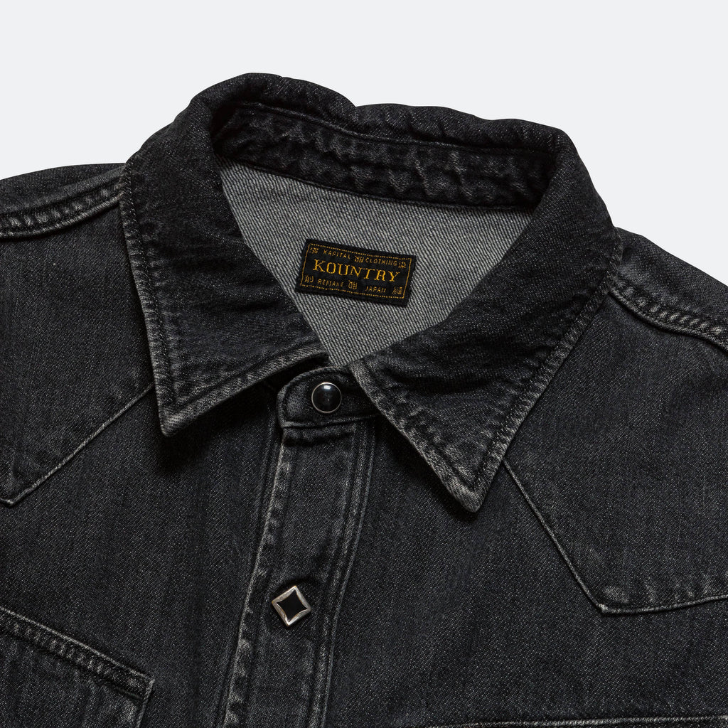 8ozBlack Denim Western Shirt (STUDS) - Black