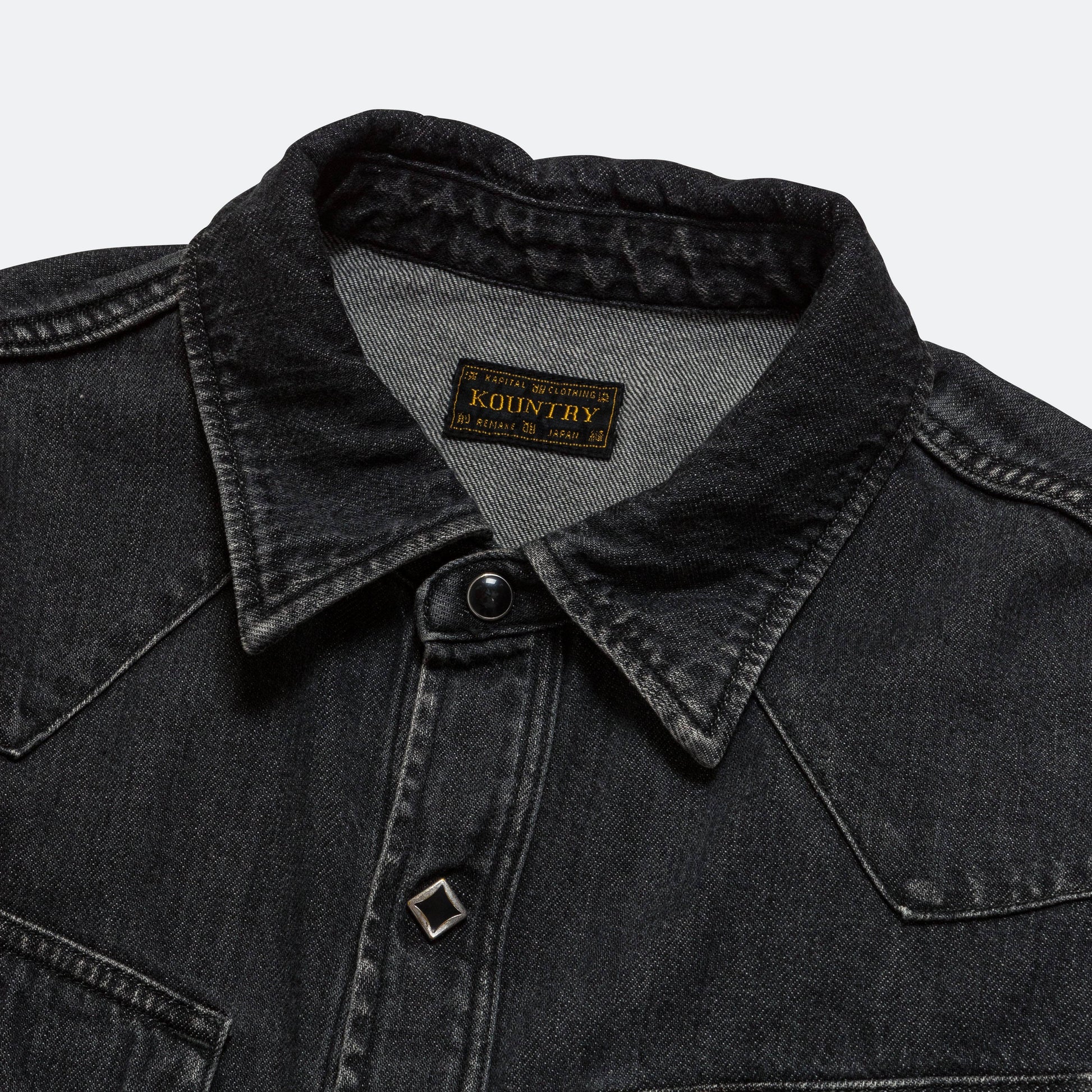 8ozBlack Denim Western Shirt (STUDS) - Black