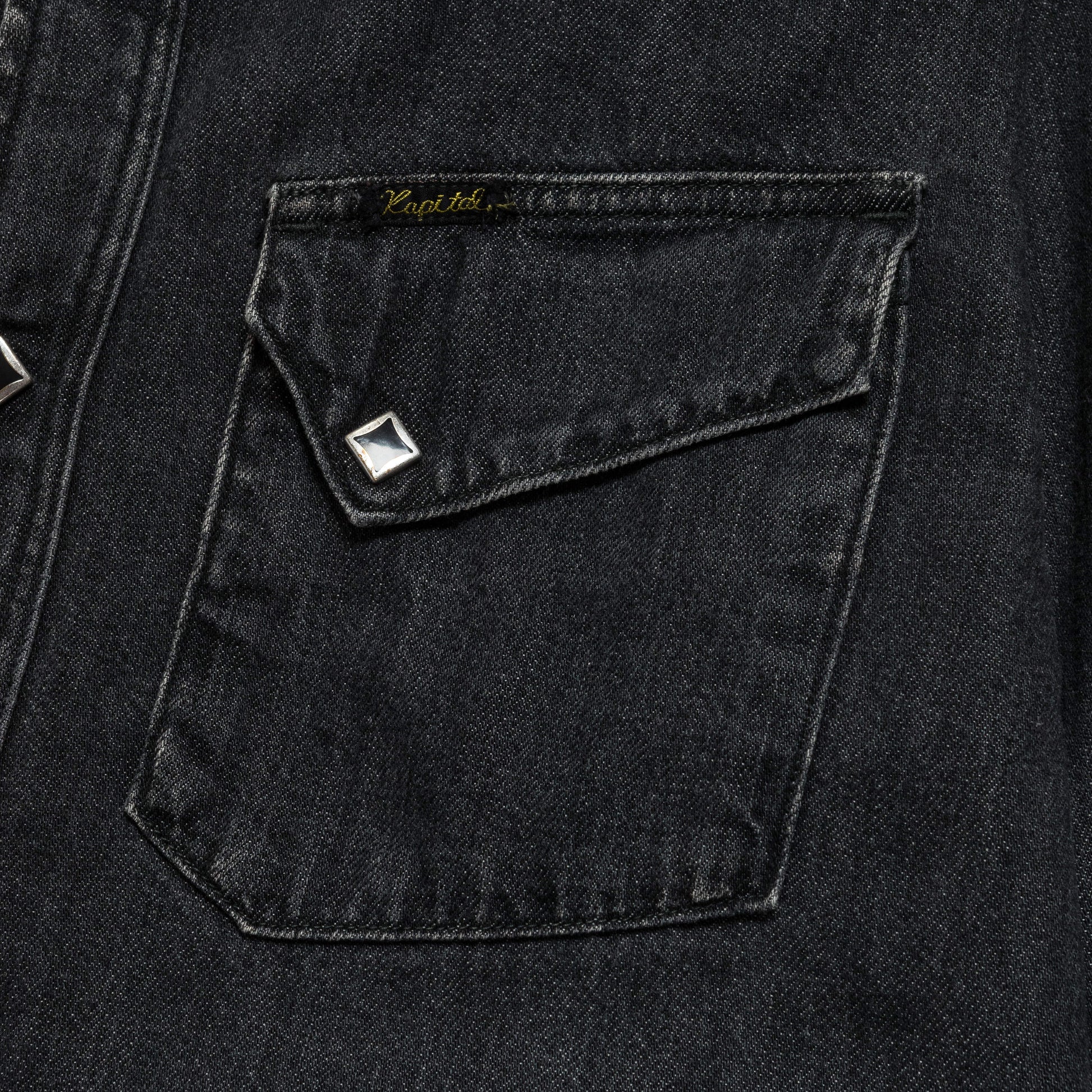 8ozBlack Denim Western Shirt (STUDS) - Black