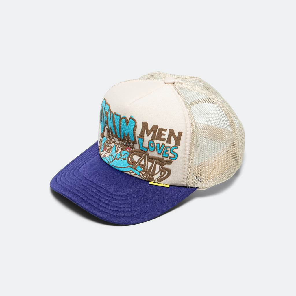 DENIM MEN LOVE CATS Trucker Cap - Ecru/Purple