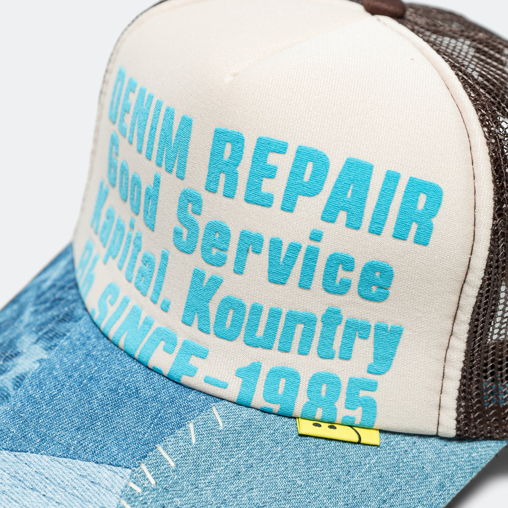 DENIM REPAIR SERVICE Denim Re-Construct Trucker Cap - Ecru/Brown