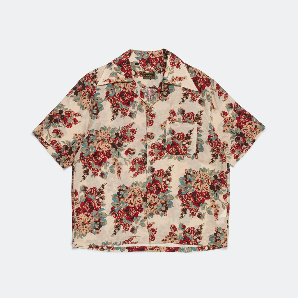 Silk Rayon CHAMPETRE MARIA WRANGLE Collar Aloha Shirt - Ecru