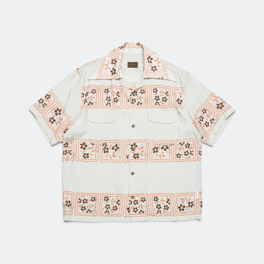 Silk Rayon COOKIE WRANGLE Collar Aloha Shirt - Ecru