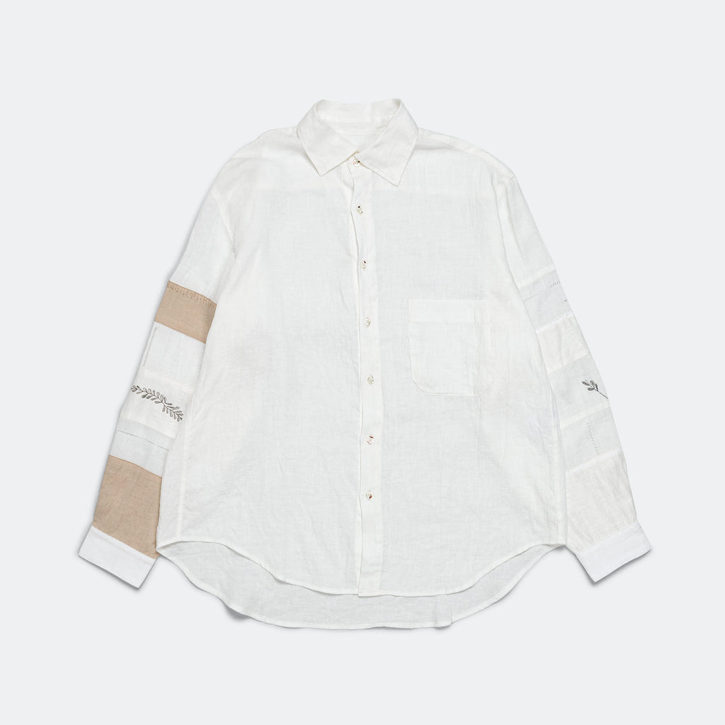 Linen Drawn Work Hippie Sleeve Shirt - White