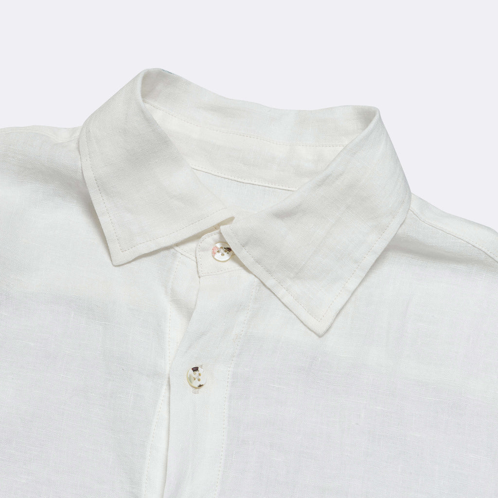 Linen Drawn Work Hippie Sleeve Shirt - White