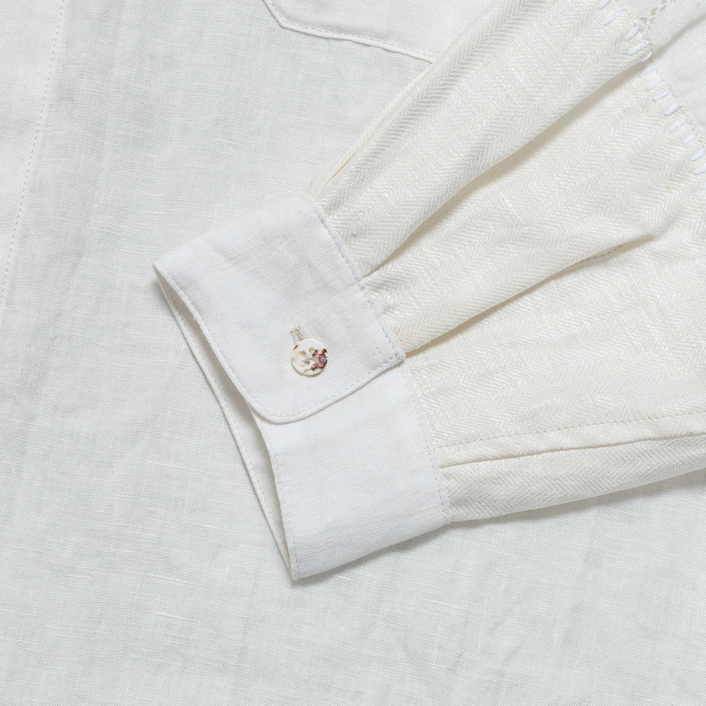 Linen Drawn Work Hippie Sleeve Shirt - White
