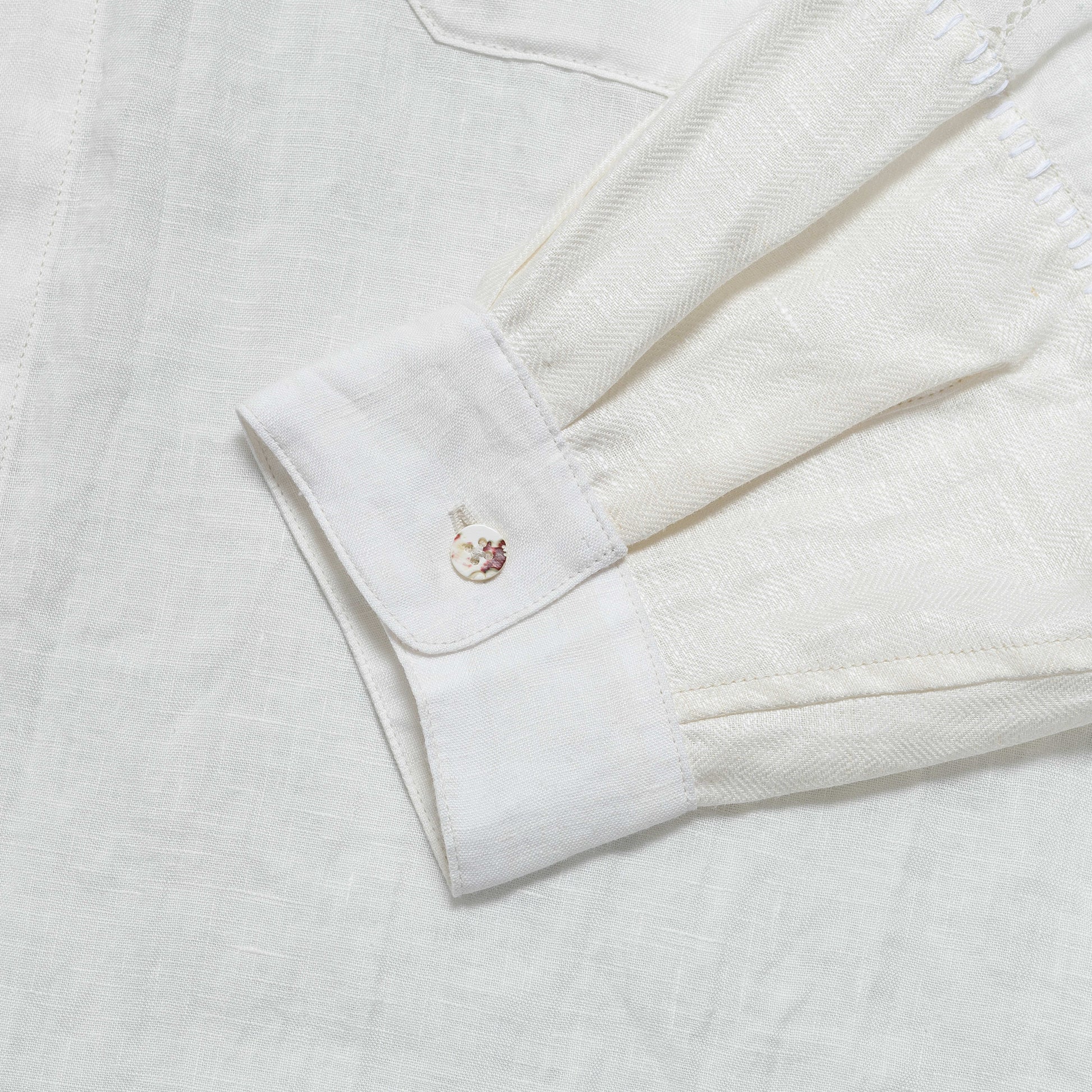 Linen Drawn Work Hippie Sleeve Shirt - White